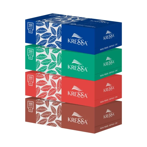 Kressa 2 Ply Facial Tissue Pack Of 4 Boxes | 100 Pulls Per Box Total 400 Pulls