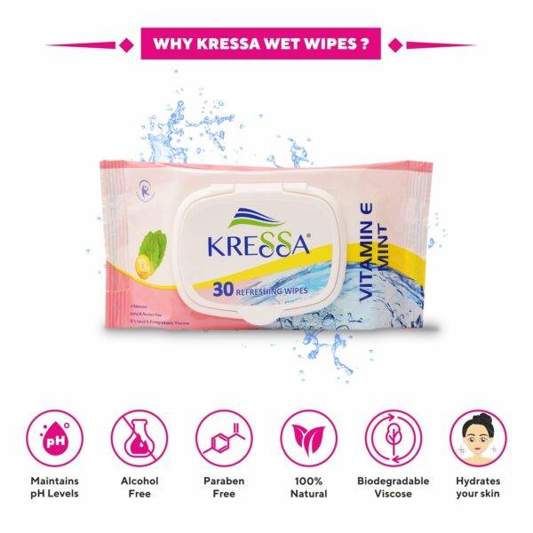 Kressa wet wipes vitamine mint features