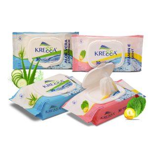 KRESSA Wet Wipes Pack of 4 - Aloe Vera Cucumber & VitaminE Mint 2 Pack Each PH Balanced Total 120 Wipes