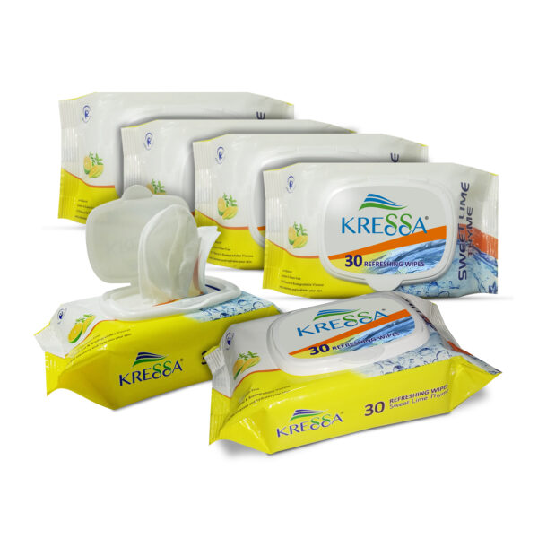 Kressa Face Wet Wipes Sweet Lime Thyme Pack Of 6 Total 180 Wipes