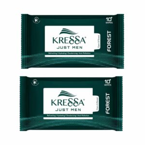 Kressa Face Wipes For Men | Forest | Refreshing Anti-Pollution Pack Of 2- 20 Wipes