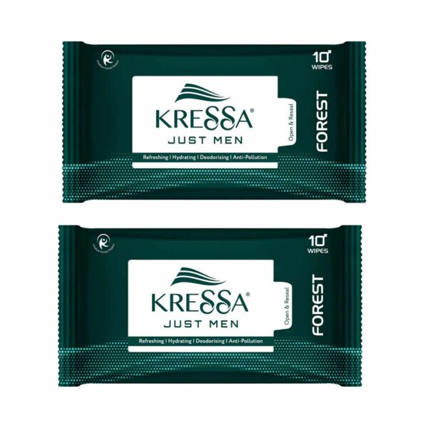 Kressa Face Wipes For Men | Forest | Refreshing Anti-Pollution Pack Of 2- 20 Wipes