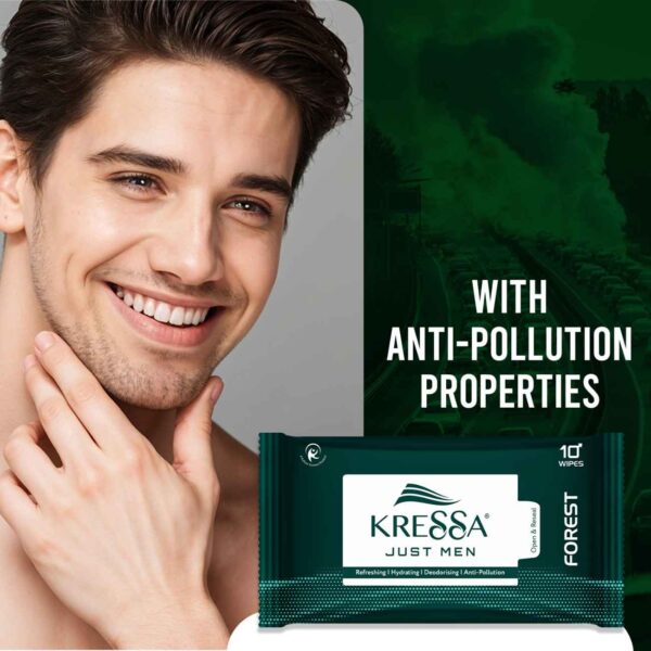 Kressa Face Wipes For Men | Forest | Refreshing Anti-Pollution Pack Of 2- 20 Wipes - Image 3