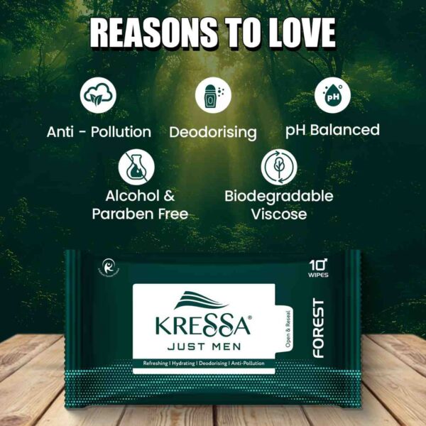 Kressa Face Wipes For Men | Forest | Refreshing Anti-Pollution Pack Of 2- 20 Wipes - Image 7