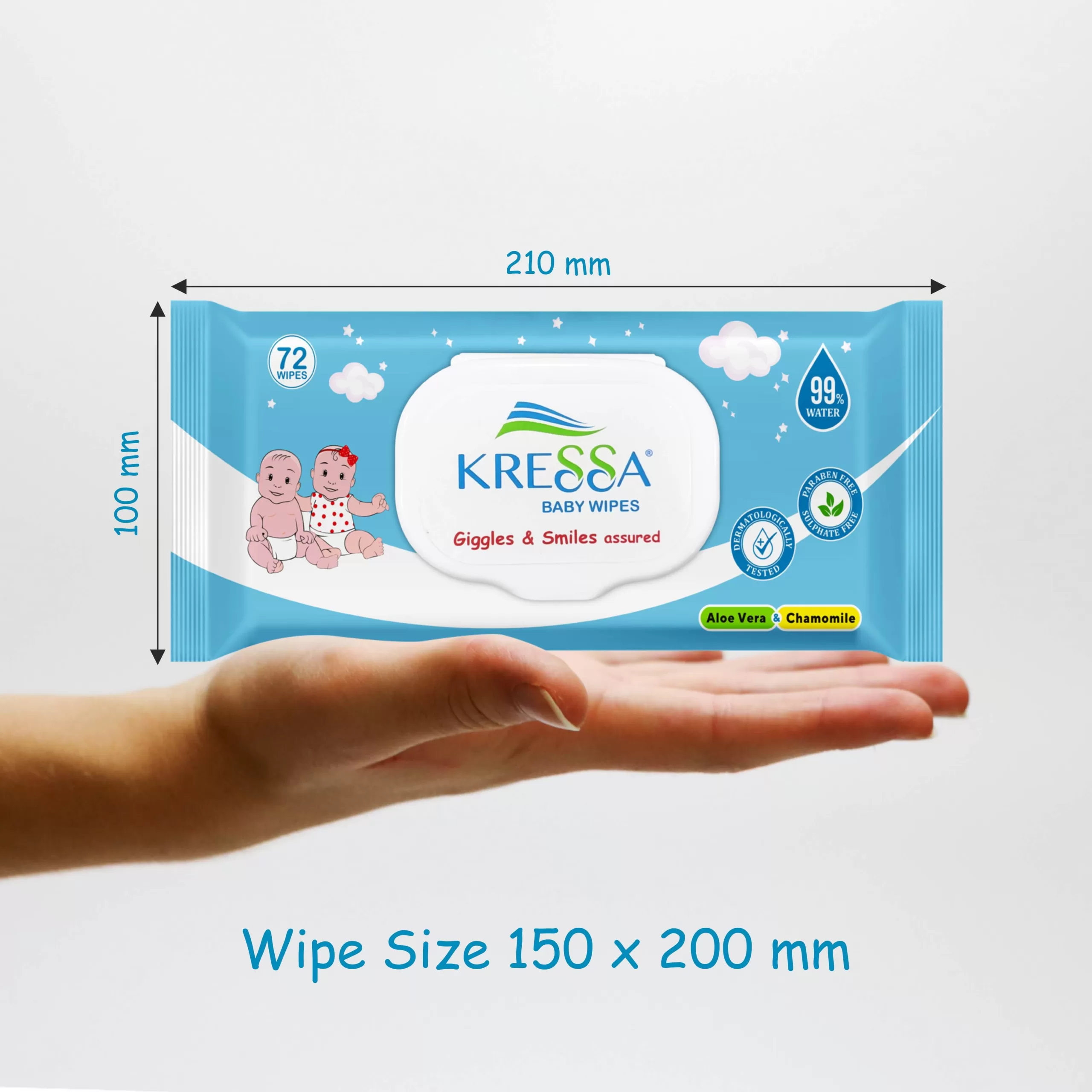Kressa Baby Wet Wipes With Lid, 99% Pure Water Wipes