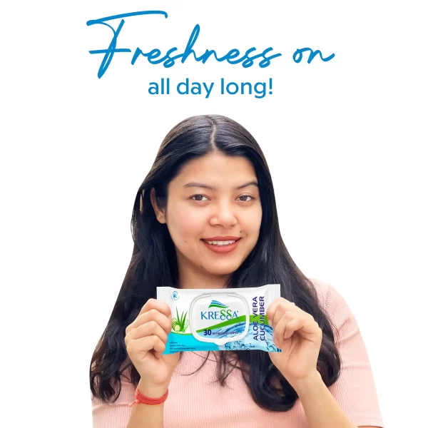 Kressa Refreshing Wet Wipes Aloe Vera Cucumber - 30 Wipes - Image 3