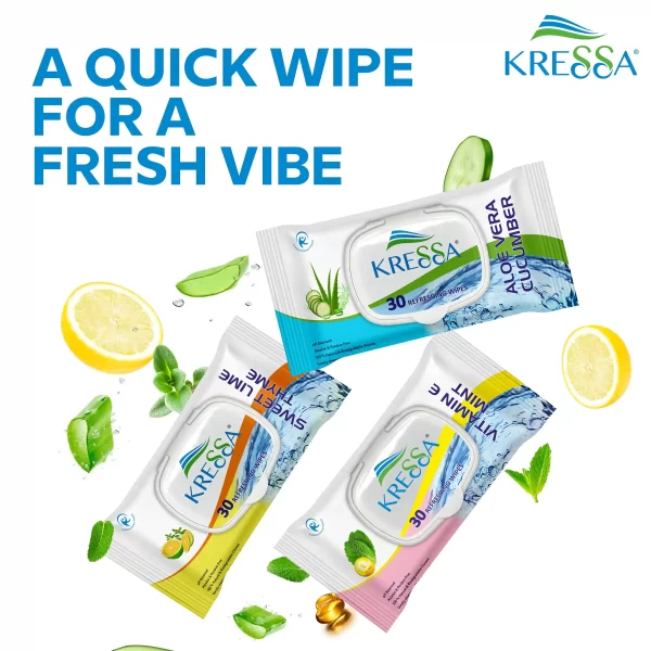 Kressa Refreshing Wet Wipes Aloe Vera Cucumber - 30 Wipes - Image 6