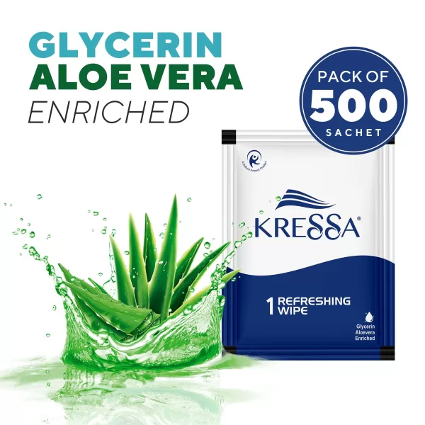 Kressa Refreshing and Cleansing Wet Wipes | PH Balanced | Single wipes sachet pack of 500