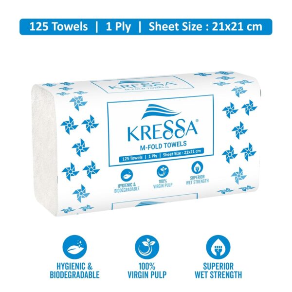 Kressa M Fold Tissue Paper 125 Pulls Pack of 8 (8 x 125 = 1000 Hand Towels) - Image 2