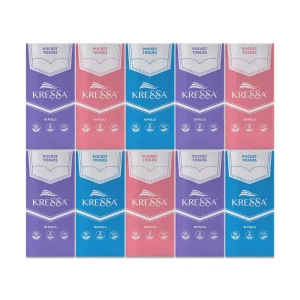 Kressa Facial Pocket Tissue Paper, Pack of 10-100 Ultra-Soft Pulls | 2-Ply, Durable & Travel-Friendly Face & Hand Tissues (10, Pack of 10)