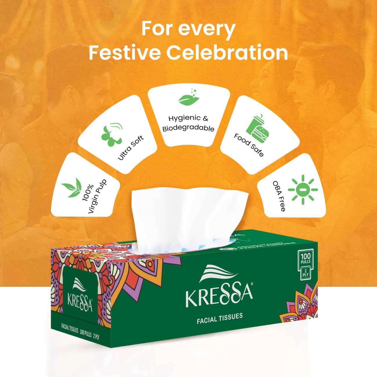 Kressa 2 Ply Facial Tissue Festive Box | 4 Boxes 100 Pulls Per Box, Total 400 Pulls - Image 9