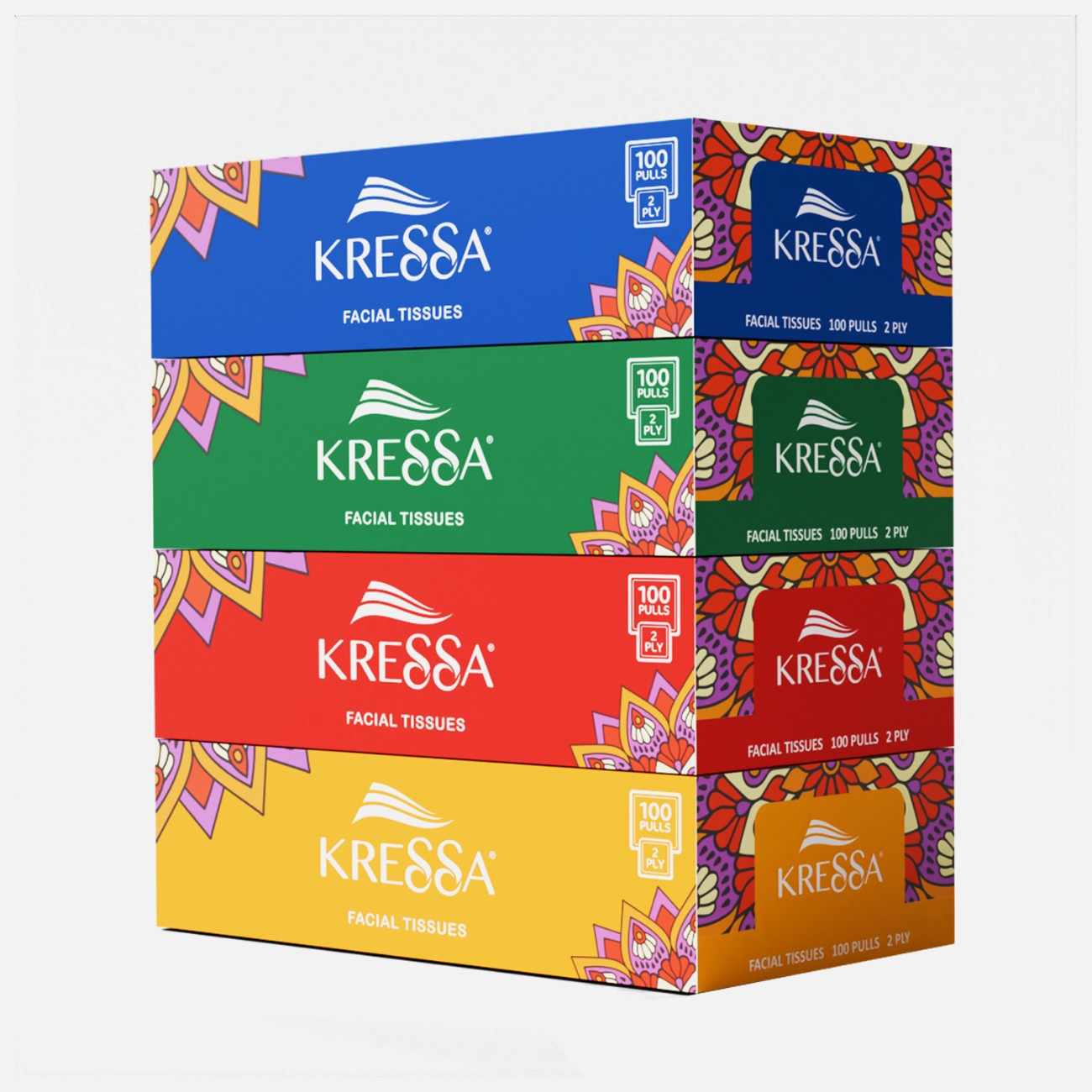 Kressa 2 Ply Facial Tissue Festive Box | 4 Boxes 100 Pulls Per Box, Total 400 Pulls