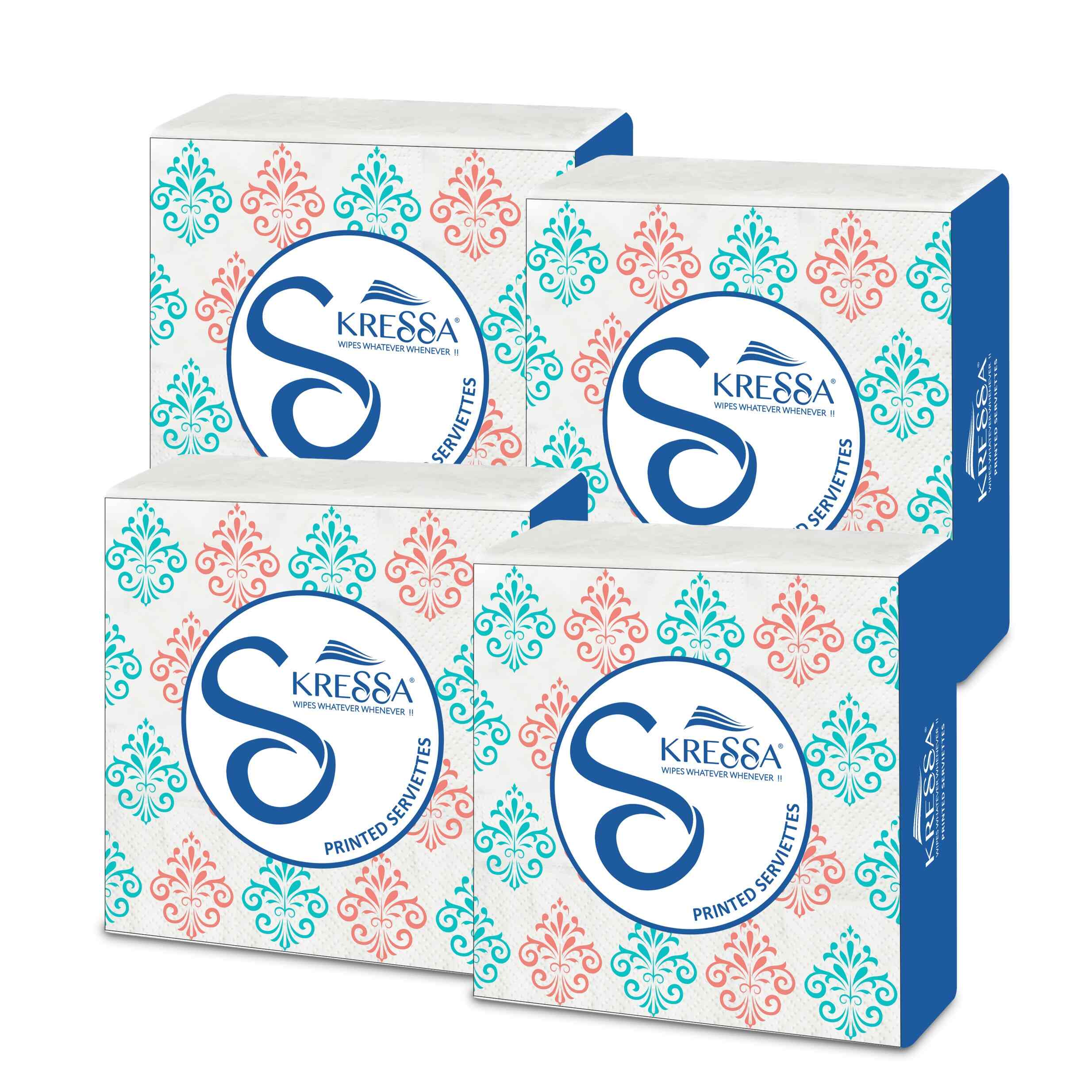 Kressa Festive Printed Napkins | 2 Ply Printed Tissue Paper - Pack of 4 (Festive Napkins)