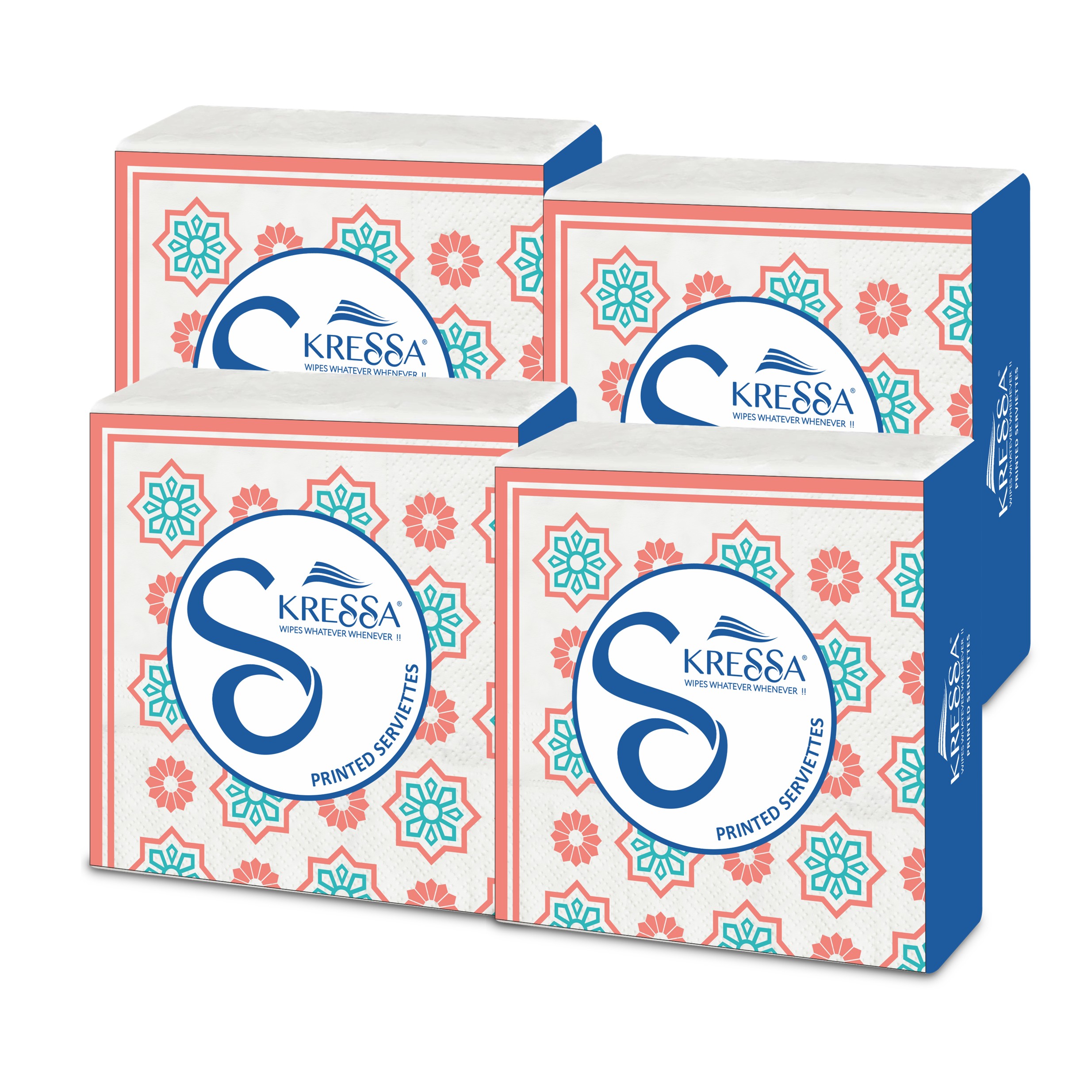 Kressa Printed Napkins Festive | 2 Ply Printed Tissue Paper - Pack of 4 (Festive Napkins)