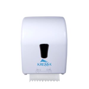 Kressa Autocut Paper Towel Dispenser, White ABS Plastic, Wall-Mounted, 28x33x20cm, Single-Hand Operation, 20cm Roll Capacity