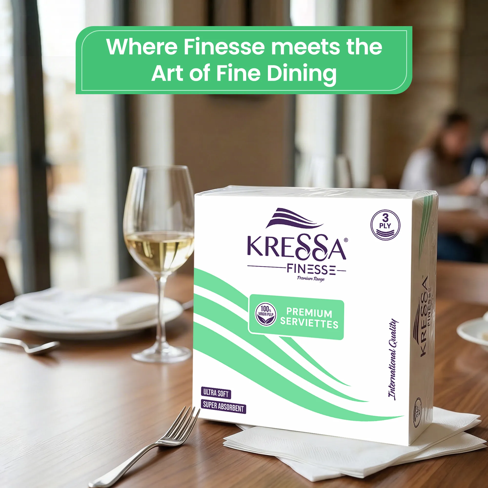 KRESSA Finesse Premium 3-Ply Paper Napkins (Pack of 6), Ultra Soft and Super Absorbent, 50 Sheets per Pack, 100% Virgin Pulp - Image 3